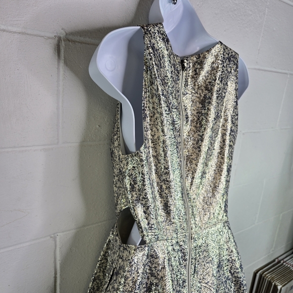 Alice + Olivia Varita Metallic Jacquard Cut Out Fit Flare Dress - Picture 8 of 13